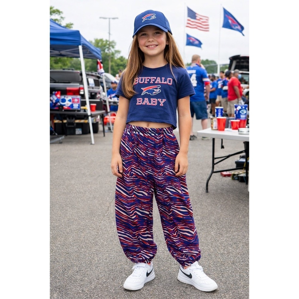 Buffalo Bills Theme Red/White/Blue Zubaz Joggers (youth large)